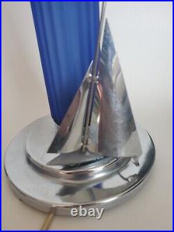 Original 1930s Cobalt Glass & Chrome Sailboat Art Deco Lamp