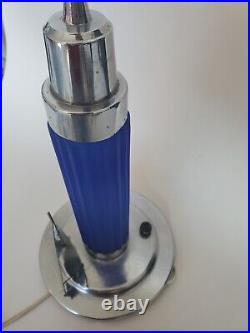 Original 1930s Cobalt Glass & Chrome Sailboat Art Deco Lamp