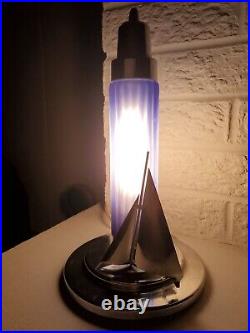 Original 1930s Cobalt Glass & Chrome Sailboat Art Deco Lamp