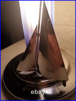 Original 1930s Cobalt Glass & Chrome Sailboat Art Deco Lamp