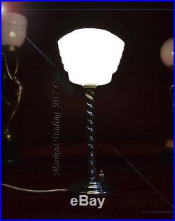 Original 1940s Art Deco barley-twist Chrome Desk Lamp Opaline milk glass shade