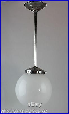 Original ART DECO Opalglas Lampe Chrom Hängelampe Ø 20 cm