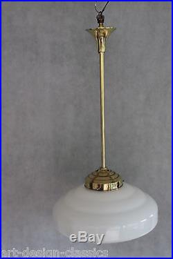 Original ART DECO Opalglas Lampe Messing Hängelampe