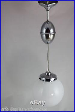 Original ART DECO Zuglampe Opalglas Lampe Chrom Hängelampe Ø 20 cm