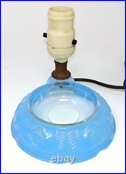 Original Antique Art Deco Glass Boudoir Table Lamp Ashtray Blue Rare Unique