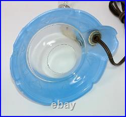 Original Antique Art Deco Glass Boudoir Table Lamp Ashtray Blue Rare Unique