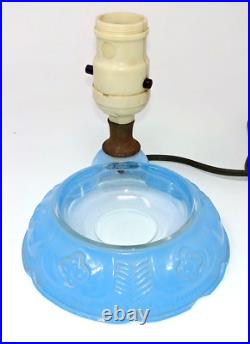 Original Antique Art Deco Glass Boudoir Table Lamp Trinket Dish Blue Rare Unique