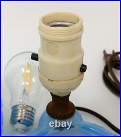 Original Antique Art Deco Glass Boudoir Table Lamp Trinket Dish Blue Rare Unique