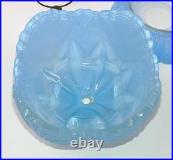 Original Antique Art Deco Glass Boudoir Table Lamp Trinket Dish Blue Rare Unique