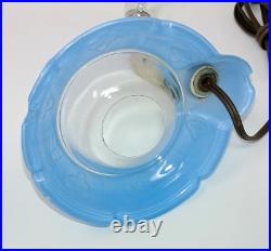 Original Antique Art Deco Glass Boudoir Table Lamp Trinket Dish Blue Rare Unique
