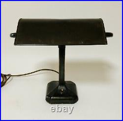 Original Antique Art Deco Industrial Bronzed Bankers Desk Lamp Metal Shade