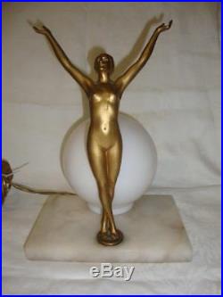 Original Art Deco 1920`s Figural Nude Lady Lamp Alabaster Base