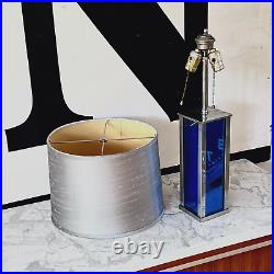 Original Art Deco Cobalt Blue Glass Chrome Table Lamp Vtg Modern Nessen Rohde