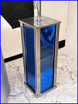 Original Art Deco Cobalt Blue Glass Chrome Table Lamp Vtg Modern Nessen Rohde