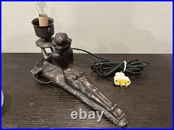 Original Art Deco Lady Boudoir Table Lamp with Crackled Clear Glass Globe
