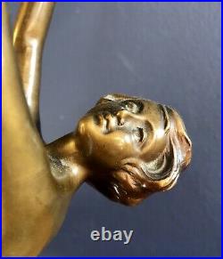 Original Art Deco Lady Lamp With Bronze Patina, Globe Shade And Alabaster Base