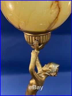 Original Art Deco Lady Lamp with Glass Shade