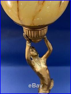 Original Art Deco Lady Lamp with Glass Shade