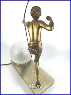 Original Art Deco Lorenzl Nude Gilt Metal Huntress Lamp