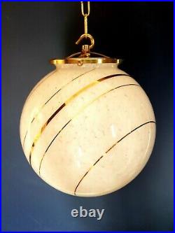 Original Art Deco Saturn Glass Globe Light very Large brass gallery and hook