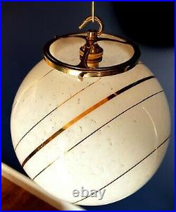 Original Art Deco Saturn Glass Globe Light very Large brass gallery and hook