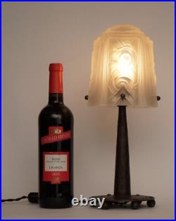 Original Art Deco Table Lamp Spiral Muller Frères Lunéville 1910 Hammered