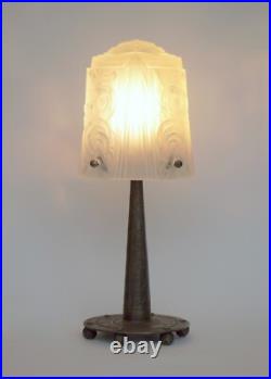 Original Art Deco Table Lamp Spiral Muller Frères Lunéville 1910 Hammered