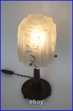 Original Art Deco Table Lamp Spiral Muller Frères Lunéville 1910 Hammered