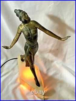 Original Art Deco dancing lady l spelter and alabaster lamp base