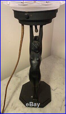 Original Frankart Art Deco Double Lady Lamp with Etched Spritsdekor Shade 20
