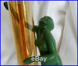 Original Frankart L206 Art Deco Nude Lady Green Statue Lamp Signed 1928