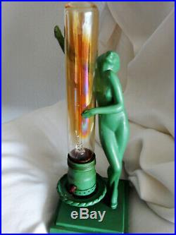 Original Frankart L206 Art Deco Nude Lady Green Statue Lamp Signed 1928