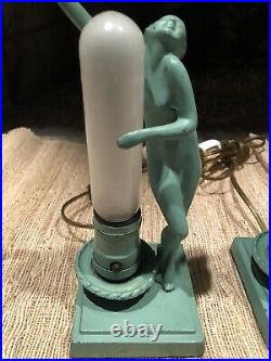 Original Frankart L206 Signed Art Deco Figural Pair Of Lamps Very Good Condt
