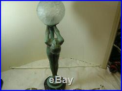 Original Max Le Verrier Illuminating Art Deco Sculpture Lamp Signed