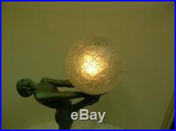 Original Max Le Verrier Illuminating Art Deco Sculpture Lamp Signed