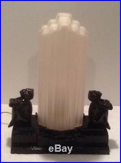 Original Sarsaparilla 1982 Nudes Nymphs Art Deco Table Lamp Handblown Glass