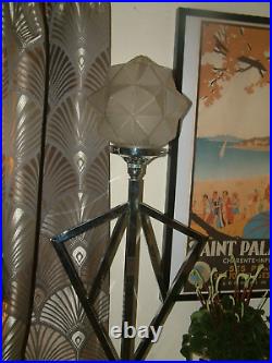 Original Stunning Large MID Standard Table Chrome Art Deco Lamp Lampe Star Shade