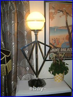 Original Stunning Large MID Standard Table Chrome Art Deco Lamp Lampe Star Shade
