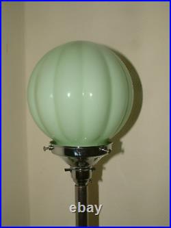Original Super Stepped Chrome & Lucite Art Deco Lamp Lampe Green Pumpkin Shade