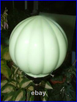 Original Super Stepped Chrome & Lucite Art Deco Lamp Lampe Rare Green Star Shade