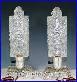 Original Vintage Pair Art Deco Boudoir Vanity Skyscraper Torpedo Dresser Lamps