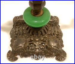 Ornate Antique Art Deco Table Lamp with Jadeite 1910s 1920s two arms