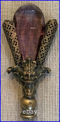 Ornate Art Deco Lamp Finial Brass Filigree & Faceted Amethyst Glass Topper 4.5