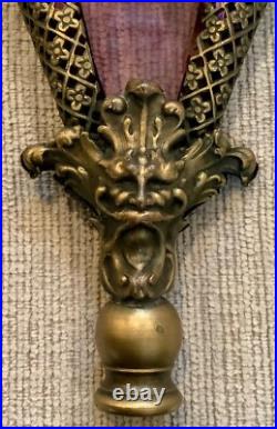 Ornate Art Deco Lamp Finial Brass Filigree & Faceted Amethyst Glass Topper 4.5