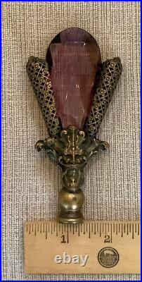 Ornate Art Deco Lamp Finial Brass Filigree & Faceted Amethyst Glass Topper 4.5