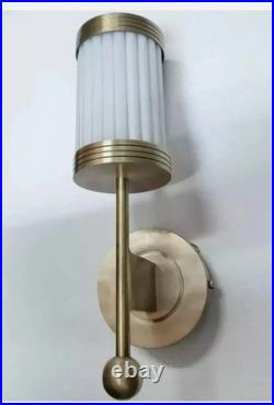 Outdoor Antique Art Deco Brass Wall Sconces Light Milk Glass Rod Shade Lamp