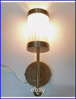 Outdoor Antique Art Deco Brass Wall Sconces Light Milk Glass Rod Shade Lamp