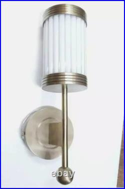 Outdoor Antique Art Deco Brass Wall Sconces Light Milk Glass Rod Shade Lamp