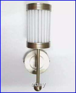 Outdoor Antique Art Deco Brass Wall Sconces Light Milk Glass Rod Shade Lamp