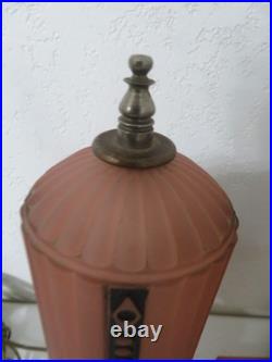 (PAIR) 1930s Houze Glass Art Deco Pink SkyscraperLamps